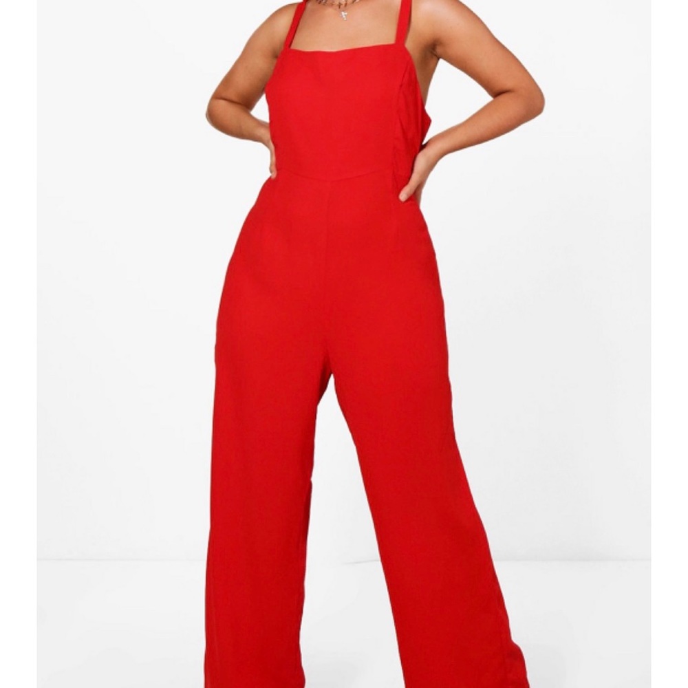 Red Square Neck Wide Leg Jumpsuit